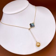 Mặt Dây Chuyền Cỏ 4 Lá Vỏ Bào Ngư Đính Hạt Ngọc Trai Vàng Tròn Edision Rich Gold Pearls Có Thể Điều Chỉnh Kích Thước MADAME HIEN PEARLS MT028