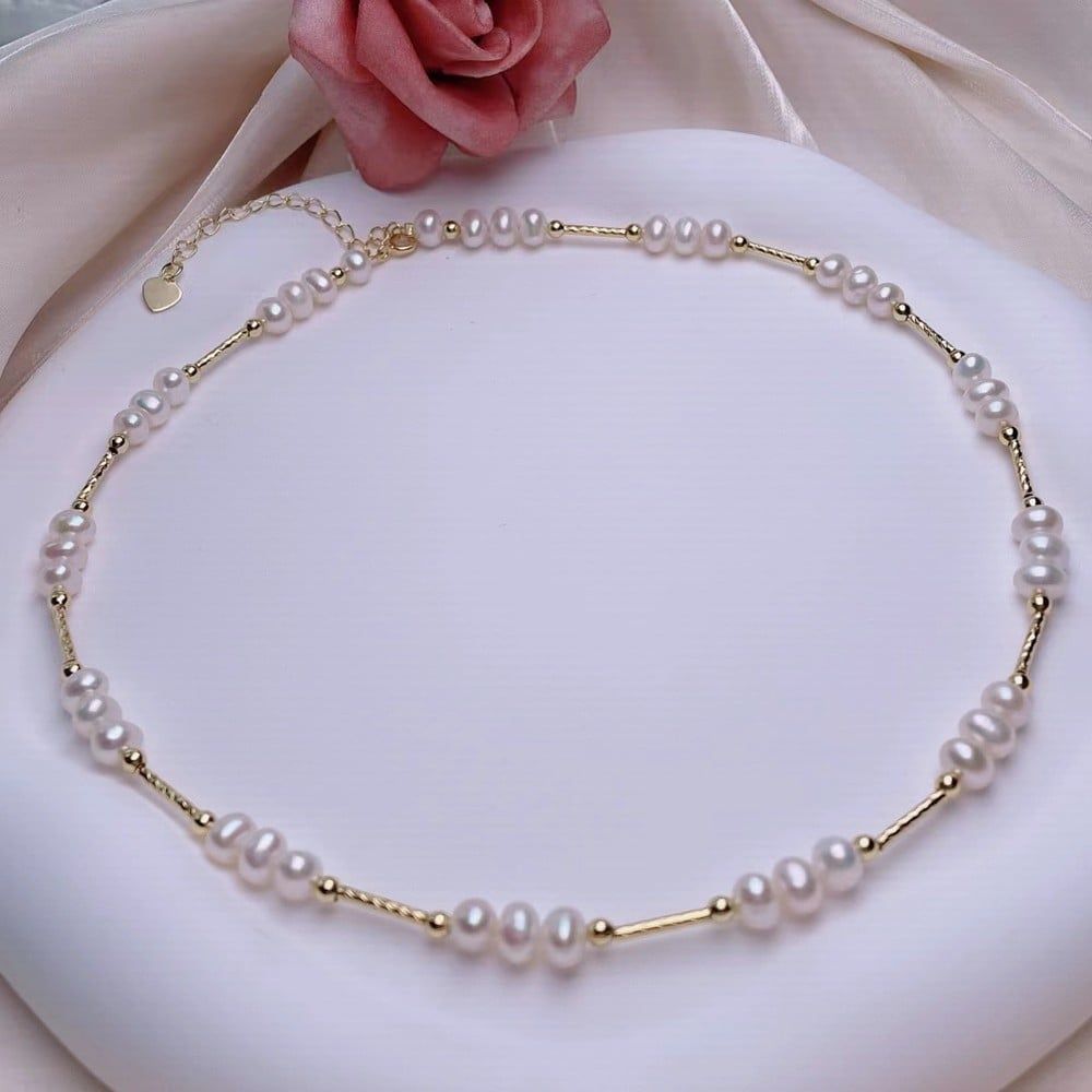 Bộ Set Ngọc Trai Vòng cổ và Vòng Tay Tự Nhiên Chèn Cham Đũa Dài Mỗi 3 Hạt Lạ Mắt MADAME HIEN PEARLS SCT034