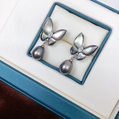 Set Trang Sức Vòng Cổ Bông Tai Nhẫn Bướm Đêm Đen Đính Ngọc Trai Tự Nhiên MADAME HIEN PEARLS SPS055