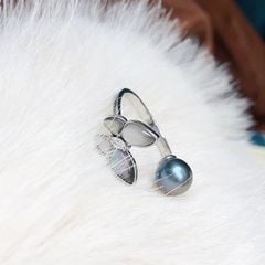 Set Trang Sức Vòng Cổ Bông Tai Nhẫn Bướm Đêm Đen Đính Ngọc Trai Tự Nhiên MADAME HIEN PEARLS SPS055