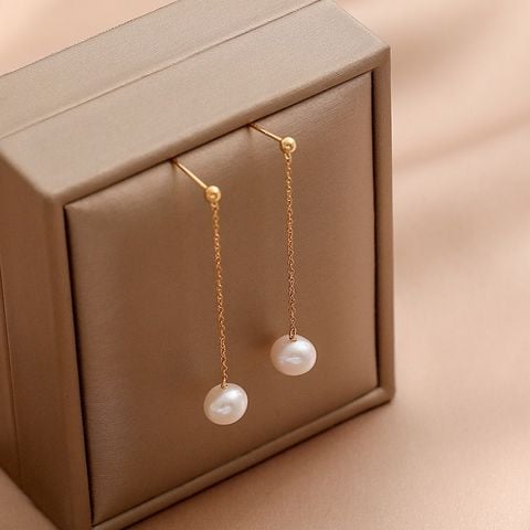 Bông Tai Kim Bạc s925 Tua Rua 1 Hạt Ngọc Trai Tự Nhiên Tối Giản MADAME HIEN PEARLS