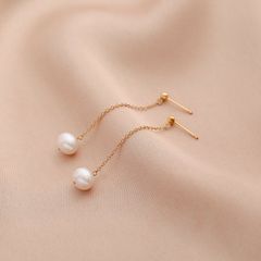 Bông Tai Kim Bạc s925 Tua Rua 1 Hạt Ngọc Trai Tự Nhiên Tối Giản MADAME HIEN PEARLS BTT064
