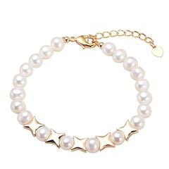 Vòng Tay Ngọc Trai Tự Nhiên Mặt Phối 5 Cham Hình X Kim Cương Khoá Bạc Ý s925 Sang Trọng MADAME HIEN PEARLS Cho Nữ VTT024
