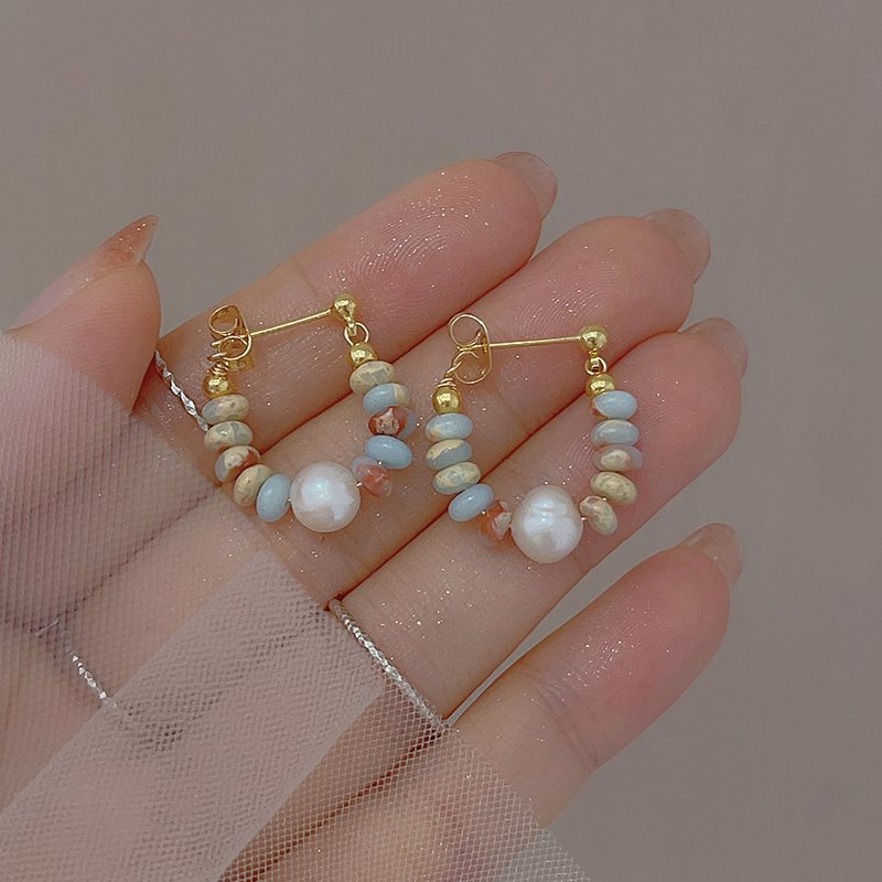 Bông Tai Ngọc Trai Tự Nhiên Phối Đá Uống Cong Chữ U MADAME HIEN PEARLS Dễ Thương Cho Nữ BTT087