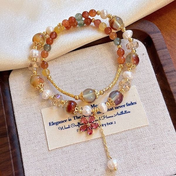 Vòng Tay Boho Đá Tự Nhiên Sắc Màu 2 Kiểu Đeo Vòng Tay Hoặc Vòng Cổ Đính Ngọc Trai Tự Nhiên Kiểu Dáng Lạ Mắt MADAME HIEN PEARL Cho Nữ VTT125