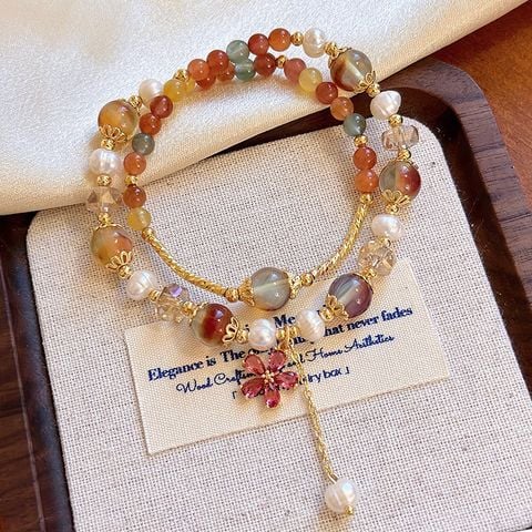 Vòng Tay Boho Đá Tự Nhiên Sắc Màu 2 Kiểu Đeo Vòng Tay Hoặc Vòng Cổ Đính Ngọc Trai Tự Nhiên Kiểu Dáng Lạ Mắt MADAME HIEN PEARL Cho Nữ VTT125