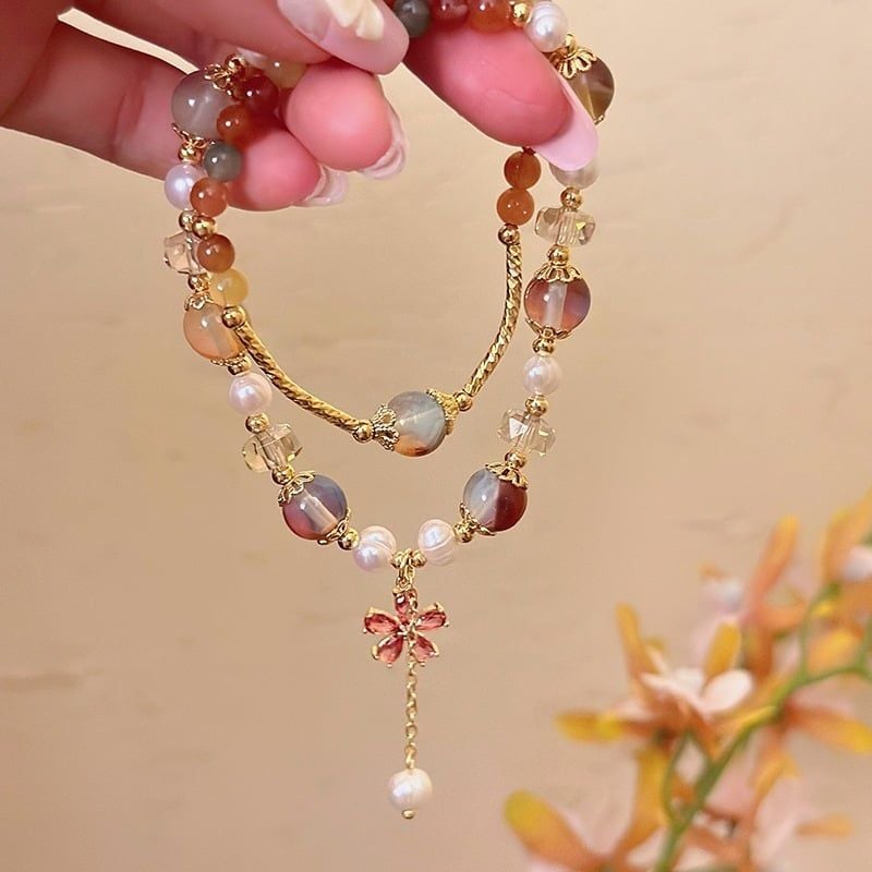 Vòng Tay Boho Đá Tự Nhiên Sắc Màu 2 Kiểu Đeo Vòng Tay Hoặc Vòng Cổ Đính Ngọc Trai Tự Nhiên Kiểu Dáng Lạ Mắt MADAME HIEN PEARL Cho Nữ VTT125