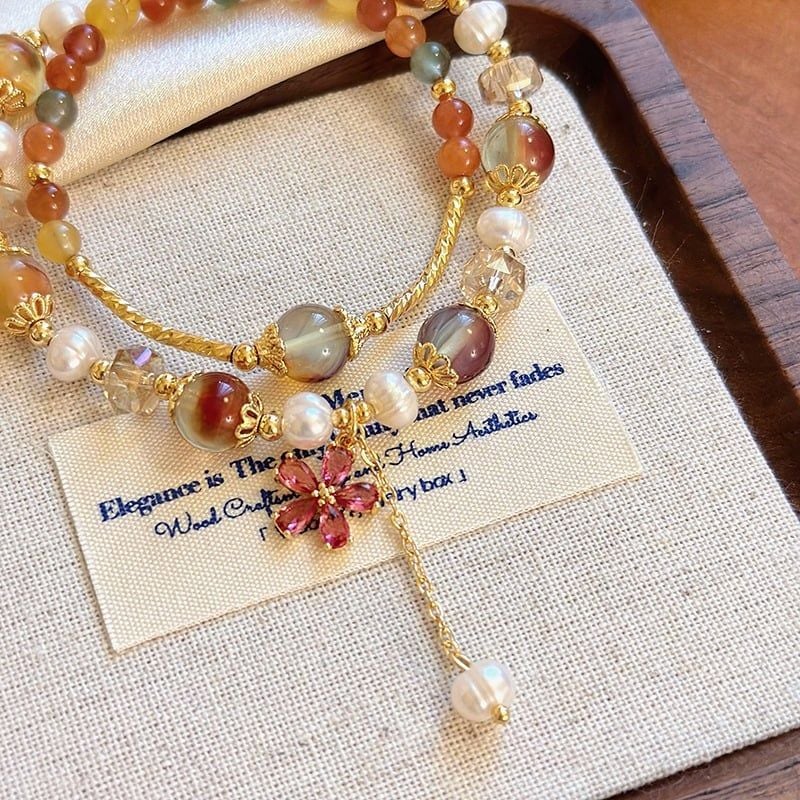 Vòng Tay Boho Đá Tự Nhiên Sắc Màu 2 Kiểu Đeo Vòng Tay Hoặc Vòng Cổ Đính Ngọc Trai Tự Nhiên Kiểu Dáng Lạ Mắt MADAME HIEN PEARL Cho Nữ VTT125