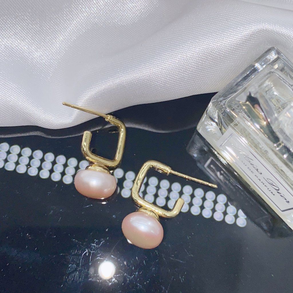 Bông Tai Ngọc Trai Tự Nhiên Kiểu Dáng Hình Học Hiện Đại MADAME HIEN PEARLS Unisex Nam Nữ BTN149