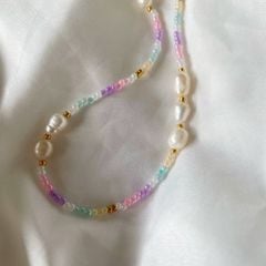 Vòng Cổ Handmade Cườm Đa Sắc Màu Tone Pastel Phối Ngọc Trai Đơn Giản Upinus Candy Necklace Bohemian Boho MADAME HIEN PEARLS Cho Con Gái Yêu CG045