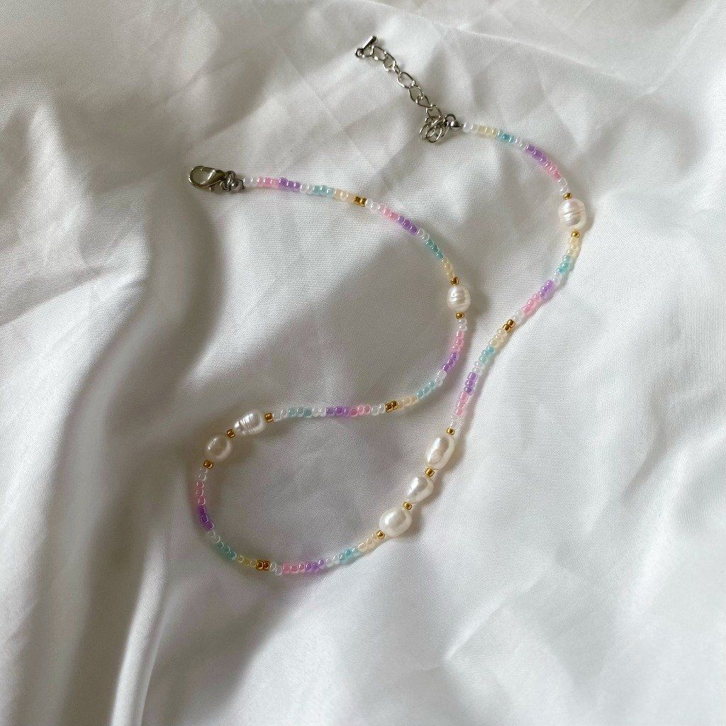 Vòng Cổ Handmade Cườm Đa Sắc Màu Tone Pastel Phối Ngọc Trai Đơn Giản Upinus Candy Necklace Bohemian Boho MADAME HIEN PEARLS Cho Con Gái Yêu CG045