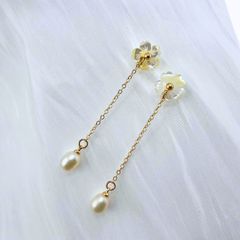 Bông Tai Ngọc Trai Tự Nhiên Tua Rua Hạt Ngọc Trai Giọt Nước Mặt Vỏ Trai Hình Hoa 5 Cánh Dễ Thương MADAME HIEN PEARLS Cho Nữ BTG132