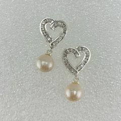 Bông Tai Ngọc Trai Tự Nhiên Khung Bạc Ta Đính Pha Lê Mặt Trái Tim Tua Rua 1 Hạt Ngọc Trai Tự Nhiên MADAME HIEN PEARLS Cho Nữ BTN218