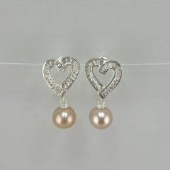 Bông Tai Ngọc Trai Tự Nhiên Khung Bạc Ta Đính Pha Lê Mặt Trái Tim Tua Rua 1 Hạt Ngọc Trai Tự Nhiên MADAME HIEN PEARLS Cho Nữ BTN218