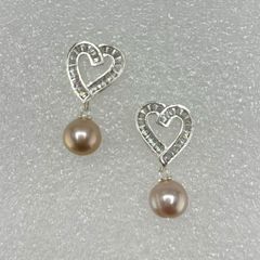 Bông Tai Ngọc Trai Tự Nhiên Khung Bạc Ta Đính Pha Lê Mặt Trái Tim Tua Rua 1 Hạt Ngọc Trai Tự Nhiên MADAME HIEN PEARLS Cho Nữ BTN218