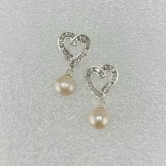 Bông Tai Ngọc Trai Tự Nhiên Khung Bạc Ta Đính Pha Lê Mặt Trái Tim Tua Rua 1 Hạt Ngọc Trai Tự Nhiên MADAME HIEN PEARLS Cho Nữ BTN218