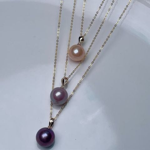 Dây Chuyền Bạc s925 Mặt Ngọc Trai Edison Tròn Tím Tự Nhiên Tối Giản Sang Trọng MADAME HIEN PEARLS MT035T