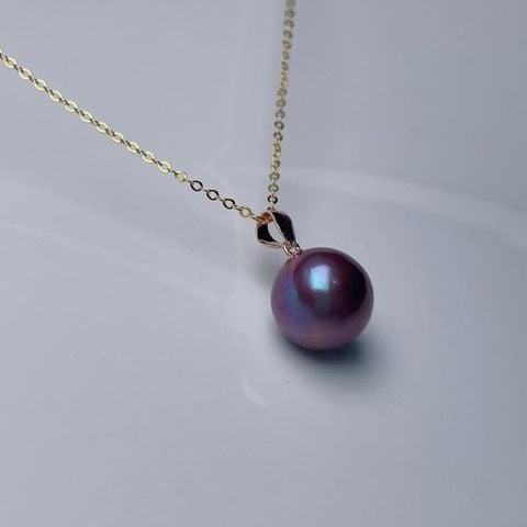 Dây Chuyền Bạc s925 Mặt Ngọc Trai Edison Tròn Tím Tự Nhiên Tối Giản Sang Trọng MADAME HIEN PEARLS MT035T