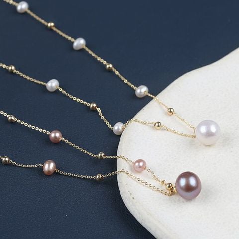 Dây Chuyền Phối Điểm Hạt Ngọc Trai Tự Nhiên Mặt 1 Hạt Ngọc Trai Sang Trọng MADAME HIEN PEARLS Cho Nữ CT058