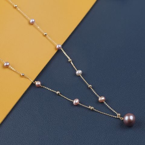 Dây Chuyền Phối Điểm Hạt Ngọc Trai Tự Nhiên Mặt 1 Hạt Ngọc Trai Sang Trọng MADAME HIEN PEARLS Cho Nữ CT058