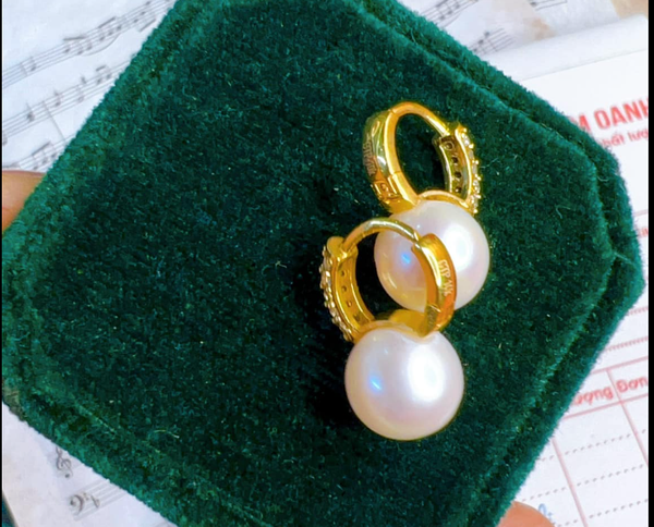 Bông Tai Vàng 18K Đính Ngọc Trai 9-10mm Sang Trọng V18BT002