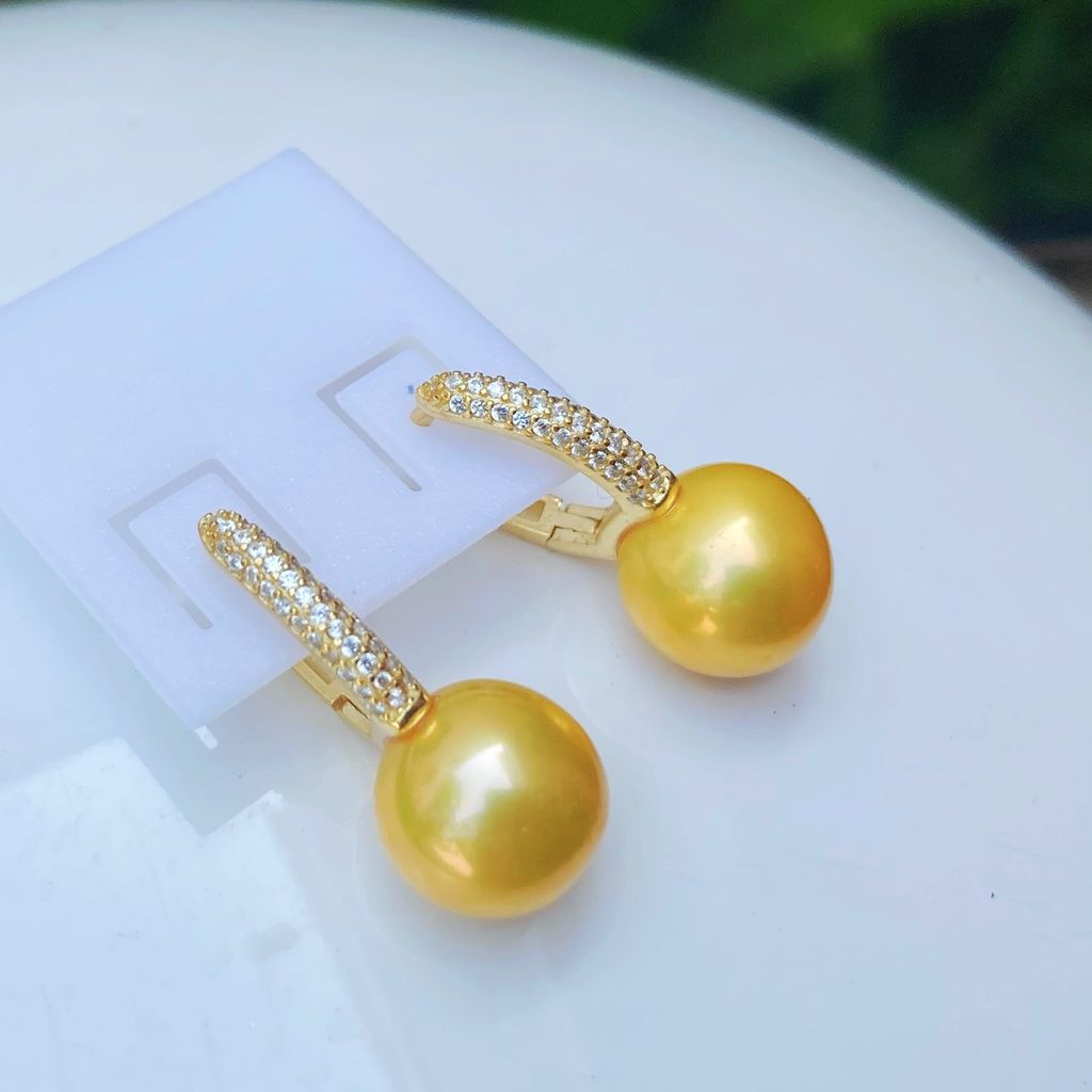 Bông Tai Bạc Ý s925 Mạ Vàng Thật 18K Đính Ngọc Trai 10-11mm Grade AAAA Hạt Tròn Đẹp Hoàn Hảo BMVBTT006V