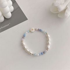 Bộ Trang Sức Vòng Cổ và Vòng Tay Ngọc Trai Gạo Tự Nhiên Phối Cham Tone Xanh Biển Đáng Yêu MADAME HIEN PEARLS Cho Con Gái Yêu SCG012