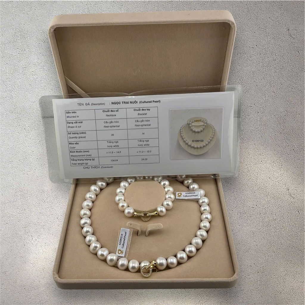[Kèm Kiểm Định] Bộ Set Vòng Cổ và Vòng Tay Ngọc Trai Tự Nhiên Trắng VIP Hạt Tứ Quý 11-15mm Tròn Đẹp MADAME HIEN PEARLS SCT008TR