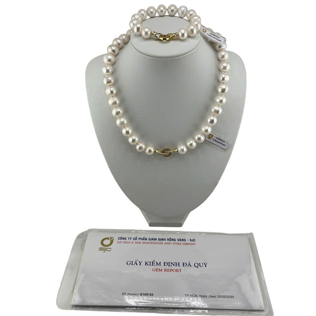 [Kèm Kiểm Định] Bộ Set Vòng Cổ và Vòng Tay Ngọc Trai Tự Nhiên Trắng VIP Hạt Tứ Quý 11-15mm Tròn Đẹp MADAME HIEN PEARLS SCT008TR