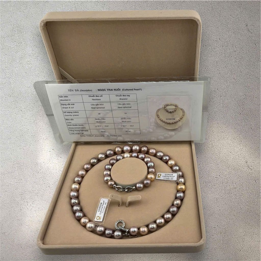 [Kèm Kiểm Định] Bộ Set Vòng Cổ và Vòng Tay Ngọc Trai Tự Nhiên Tím Mix VIP Hạt Tứ Quý 11-15mm Tròn Đẹp MADAME HIEN PEARLS SCT008