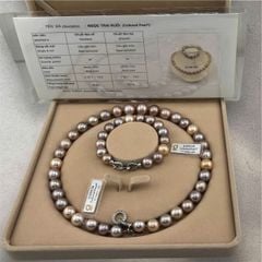 [Kèm Kiểm Định] Bộ Set Vòng Cổ và Vòng Tay Ngọc Trai Tự Nhiên Tím Mix VIP Hạt Tứ Quý 11-15mm Tròn Đẹp MADAME HIEN PEARLS SCT008