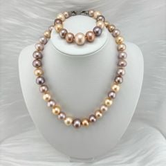 [Kèm Kiểm Định] Bộ Set Vòng Cổ và Vòng Tay Ngọc Trai Tự Nhiên Tím Mix VIP Hạt Tứ Quý 11-15mm Tròn Đẹp MADAME HIEN PEARLS SCT008