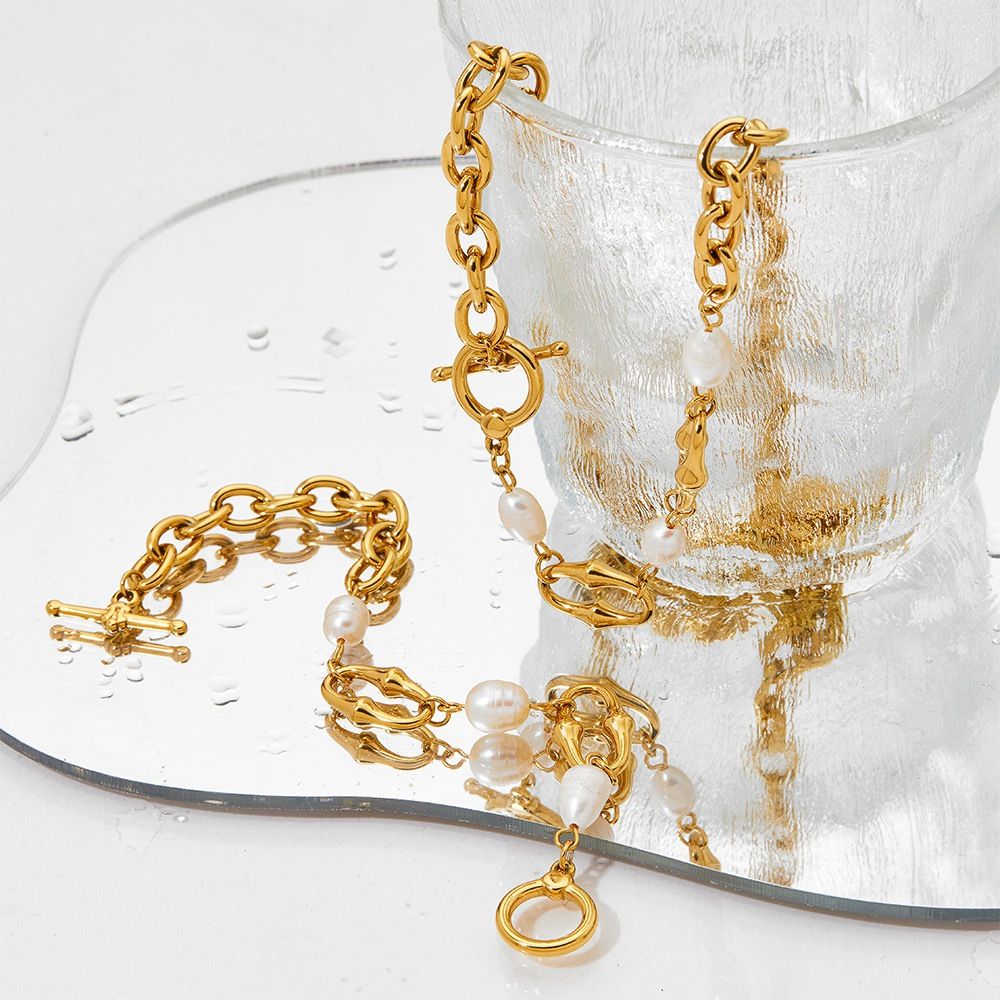 Vòng Cổ Dây Thép Mắc Xích Cách Điệu Phối Ngọc Trai Cá Tính Sành Điệu MADAME HIEN PEARLS MB010