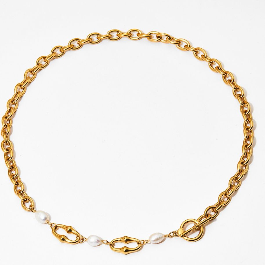 Vòng Cổ Dây Thép Mắc Xích Cách Điệu Phối Ngọc Trai Cá Tính Sành Điệu MADAME HIEN PEARLS MB010