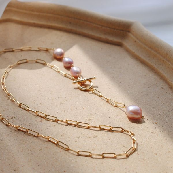 Vòng cổ Ngọc Trai Baroque Phối Dây Chuyền Kim Loại MADAME HIEN PEARL Thời Trang Nam Nữ MB008