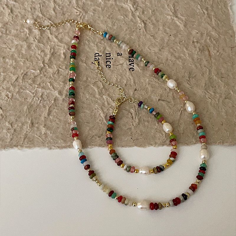 Vòng Cổ Ngọc Trai Phối Đá Sắc Màu Bohemian Boho MADAME HIEN PEARLS Cho Con Gái Yêu CG025