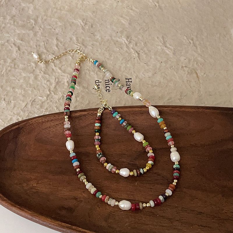 Vòng Cổ Ngọc Trai Phối Đá Sắc Màu Bohemian Boho MADAME HIEN PEARLS Cho Con Gái Yêu CG025