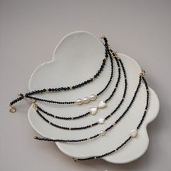 Bộ Vòng Cổ và Vòng Tay Pha Lê Đen Mặt 1 Hạt Ngọc Trai Đơn Giản Tự Nhiên MADAME HIEN PEARLS SPS071
