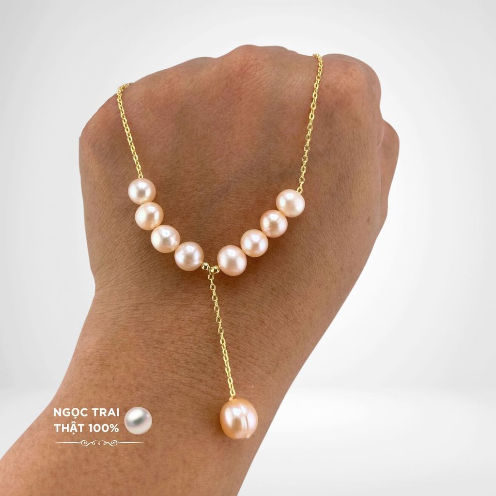 Vòng cổ 9 Hạt Mặt 1 Hạt Ngọc Trai To Tòng Teng MADAME HIEN PEARLS Dễ Thương MT002