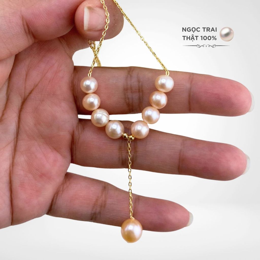 Vòng cổ 9 Hạt Mặt 1 Hạt Ngọc Trai To Tòng Teng MADAME HIEN PEARLS Dễ Thương MT002