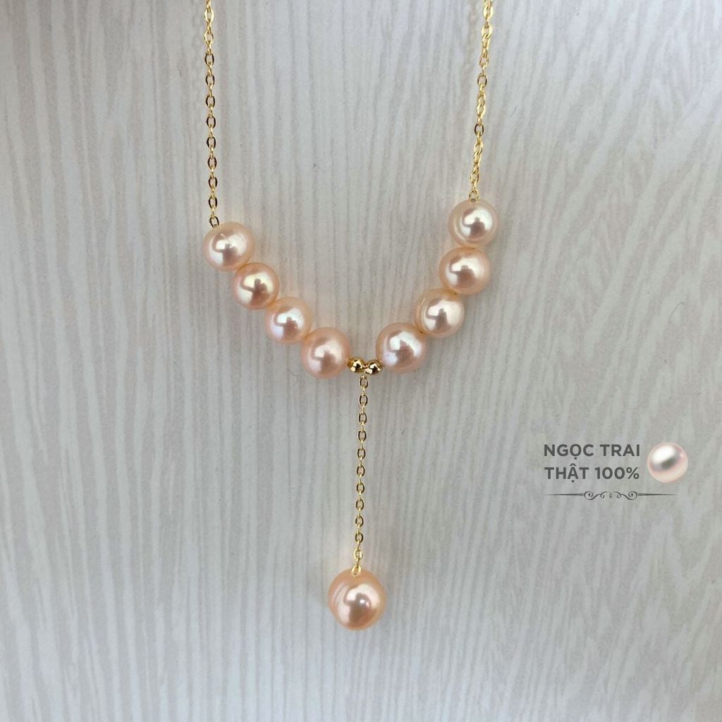 Vòng cổ 9 Hạt Mặt 1 Hạt Ngọc Trai To Tòng Teng MADAME HIEN PEARLS Dễ Thương MT002