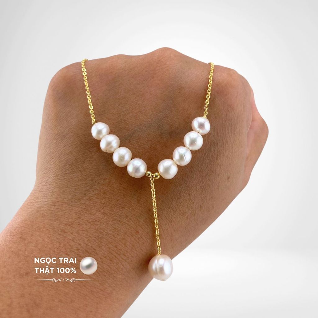 Vòng cổ 9 Hạt Mặt 1 Hạt Ngọc Trai To Tòng Teng MADAME HIEN PEARLS Dễ Thương MT002