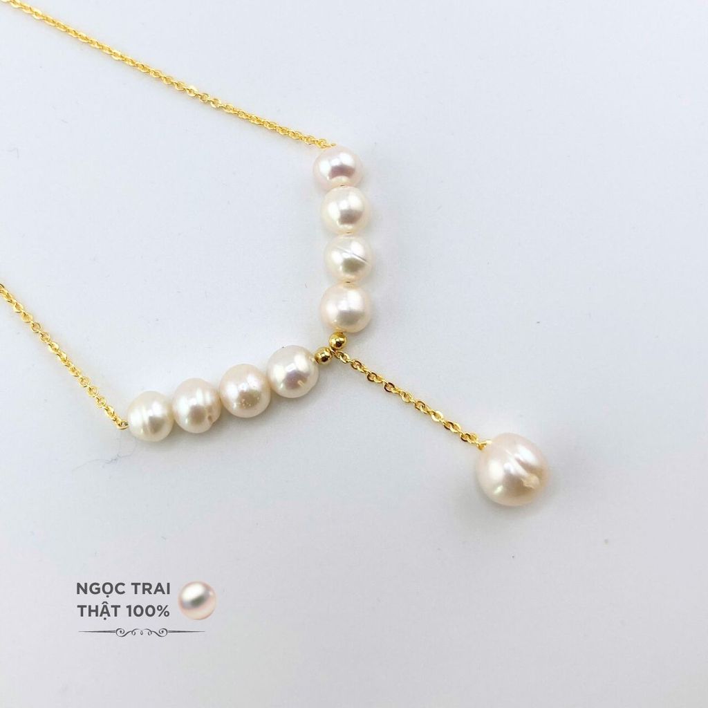Vòng cổ 9 Hạt Mặt 1 Hạt Ngọc Trai To Tòng Teng MADAME HIEN PEARLS Dễ Thương MT002