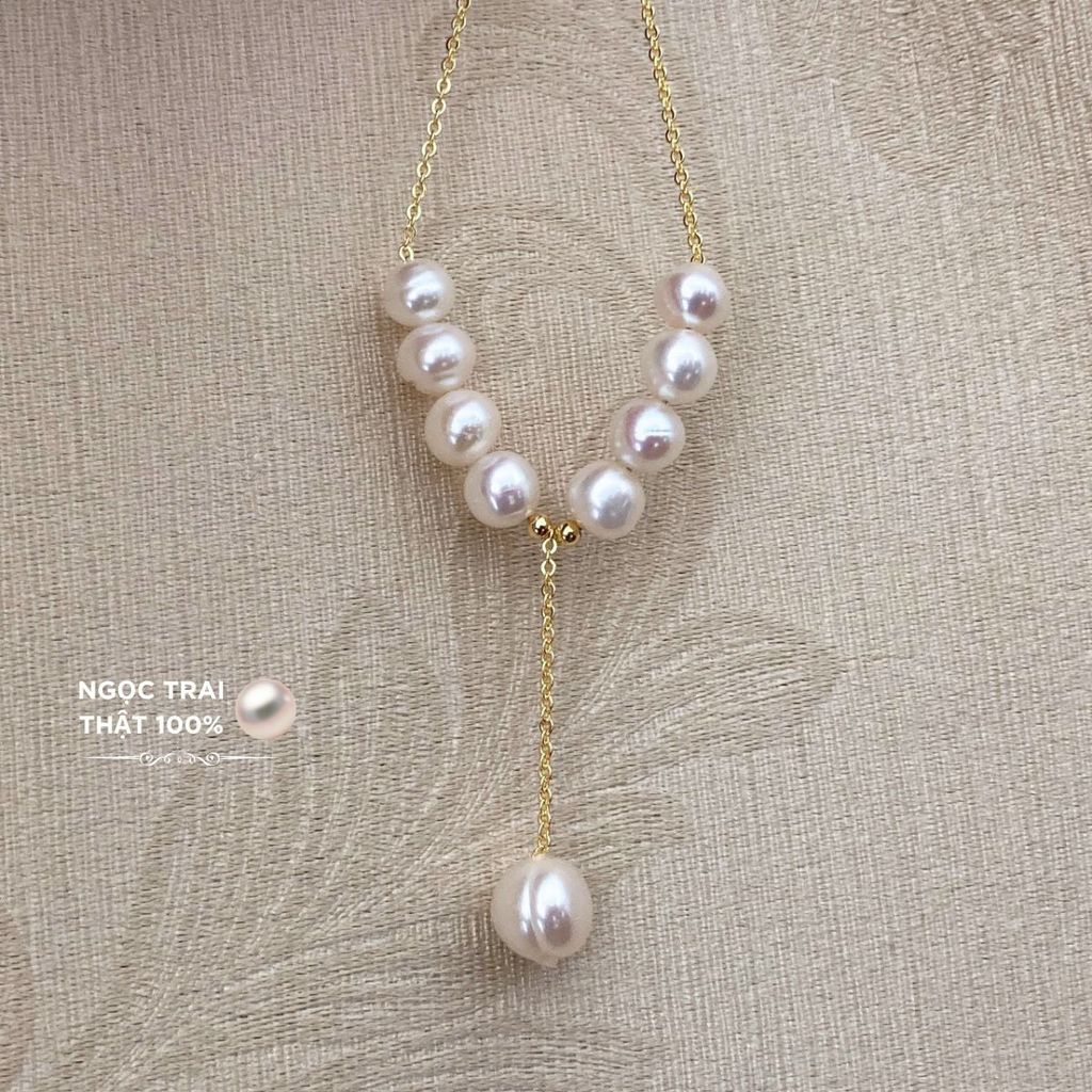 Vòng cổ 9 Hạt Mặt 1 Hạt Ngọc Trai To Tòng Teng MADAME HIEN PEARLS Dễ Thương MT002