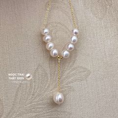 Vòng cổ 9 Hạt Mặt 1 Hạt Ngọc Trai To Tòng Teng MADAME HIEN PEARLS Dễ Thương MT002