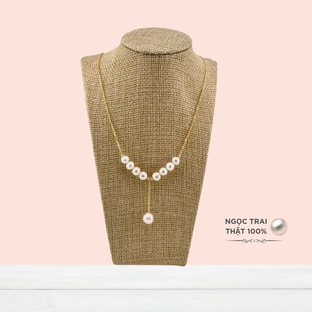 Vòng cổ 9 Hạt Mặt 1 Hạt Ngọc Trai To Tòng Teng MADAME HIEN PEARLS Dễ Thương MT002