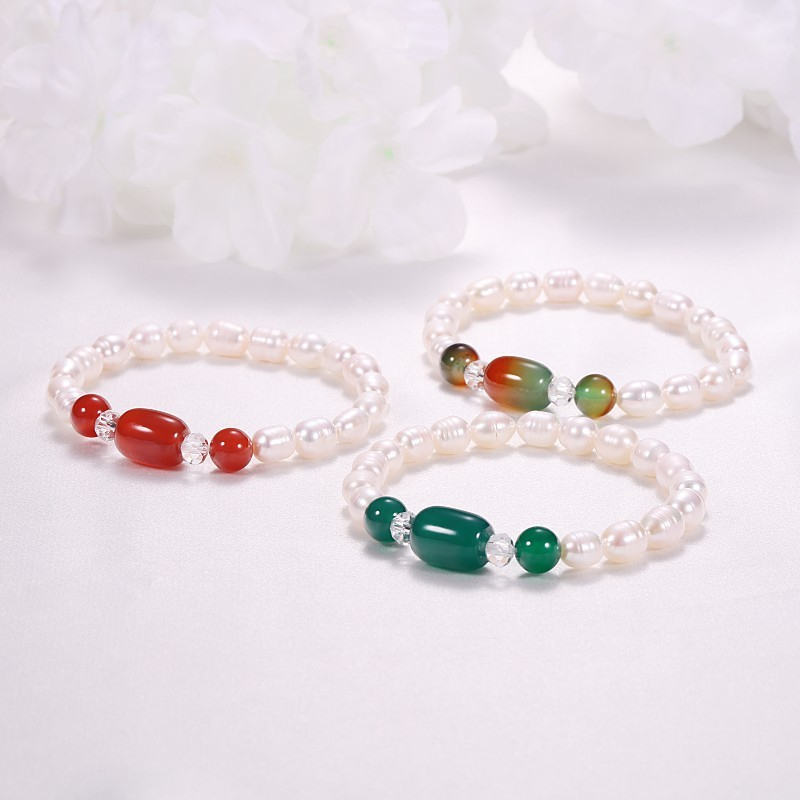 Vòng Tay Ngọc Trai Dáng Gạo Mặt Phối Đá Cẩm Thạch Phong Thuỷ Và Pha Lê MADAME HIEN PEARL VTG041