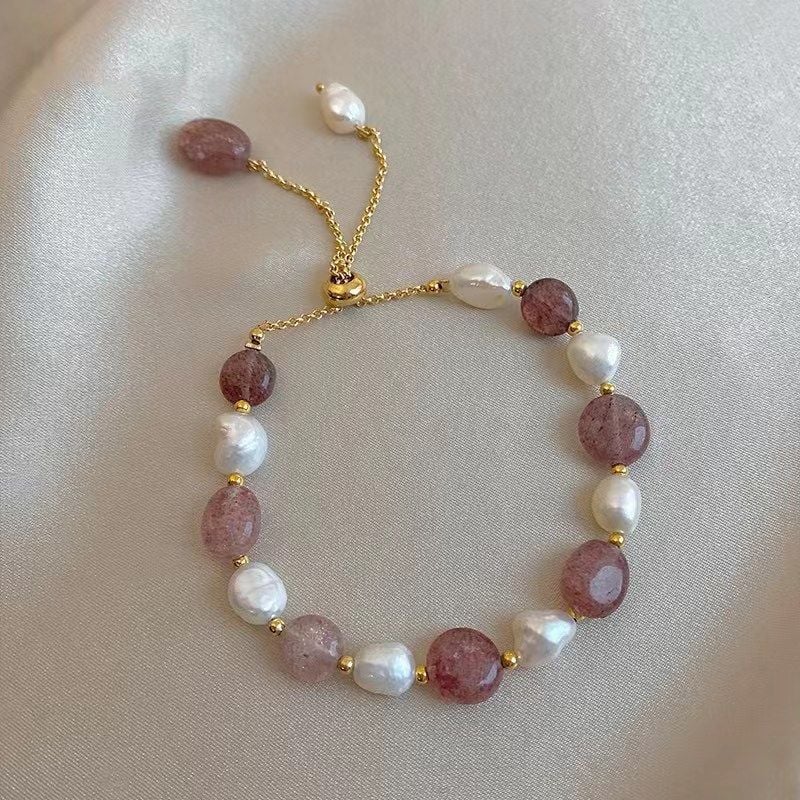 Vòng Tay Ngọc Trai Hạt Baroque Phối Đá Dâu Tây Xem Kẽ MADAME HIEN PEARLS Cho Nữ VTB067