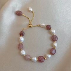 Vòng Tay Ngọc Trai Hạt Baroque Phối Đá Dâu Tây Xem Kẽ MADAME HIEN PEARLS Cho Nữ VTB067