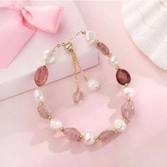Vòng Tay Ngọc Trai Hạt Baroque Phối Đá Dâu Tây Xem Kẽ MADAME HIEN PEARLS Cho Nữ VTB067
